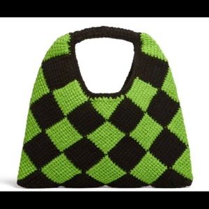 Green and black crocheted tote bag